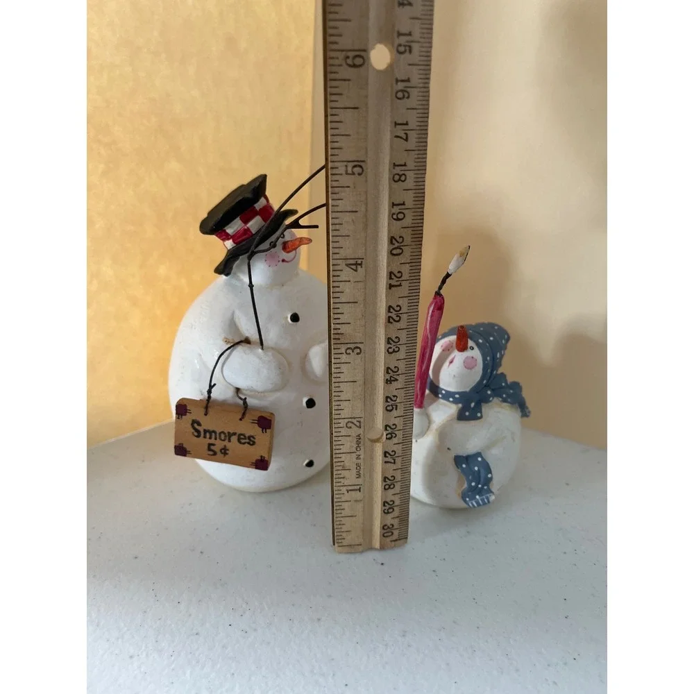 Sandi Gore Evans Snowman Figurines Set Smores Sign Candle Winter Folk Art Decor